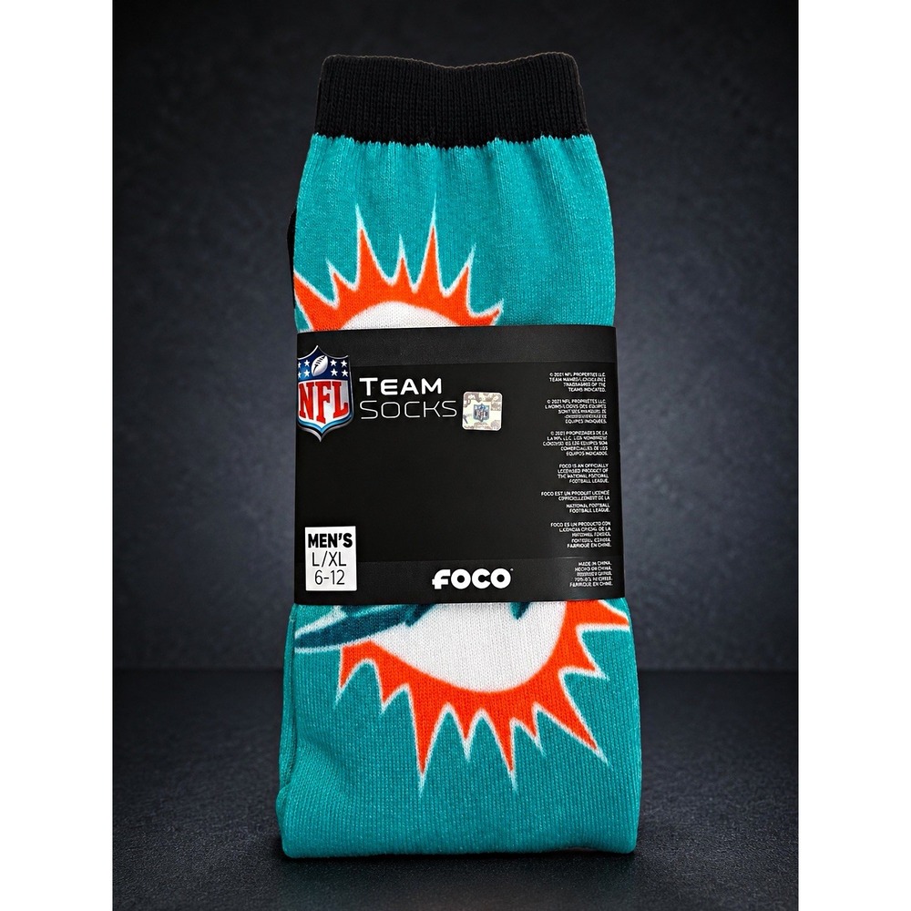 FOCO Miami Dolphins NFL Men's Team Socks L/XL (9-12) Aqua Black Orange White